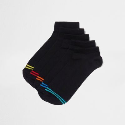 Black multicoloured stripe trainer socks pack